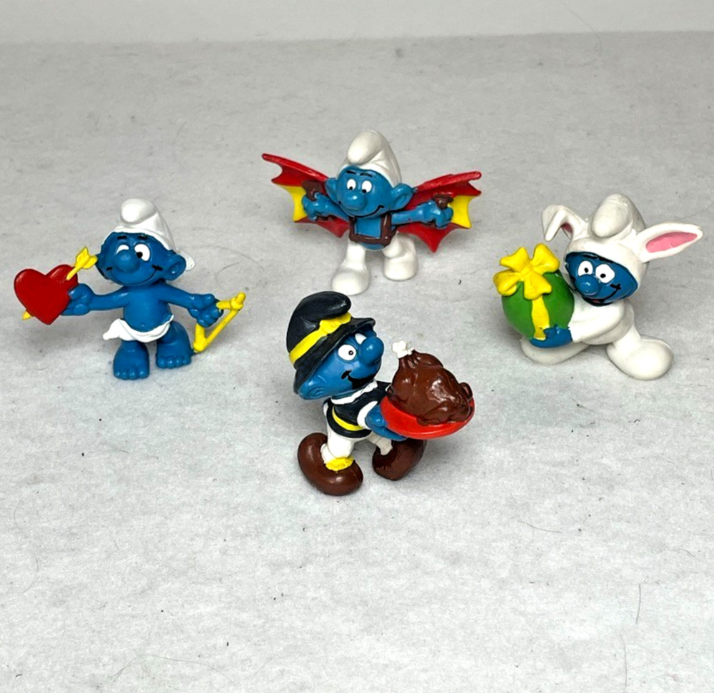 Schleich Lot 4 Vtg 70s 80s PVC Smurf Figures Peyo Portugal | Thanksgiving Easter